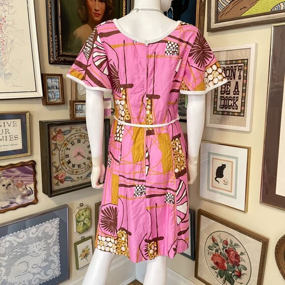 60s Vintage Deadstock Puritan Forever Young Green & Purple Flutter Sleeve Dress - Picture 3 of 8